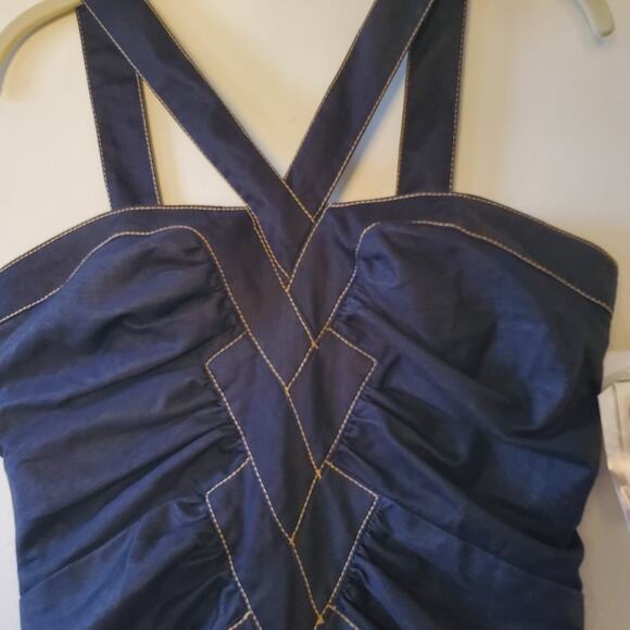 Jessica McClintock Sheath Dress Rouched Stiched Deep Blue Sz 10 Y2K Body Con - Picture 4 of 9